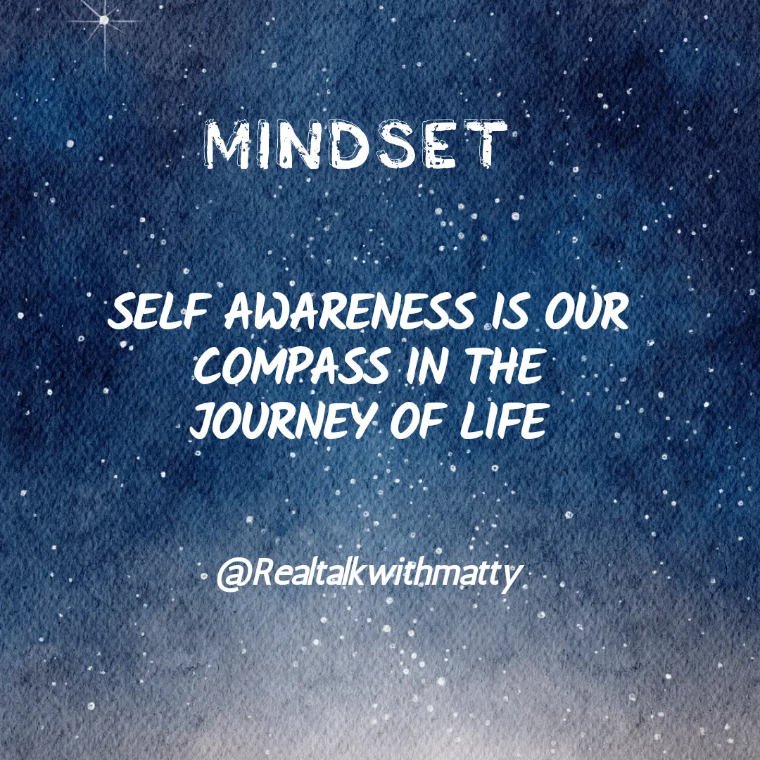 A image of space with the quote Self awareness is our compass in the journey of life.